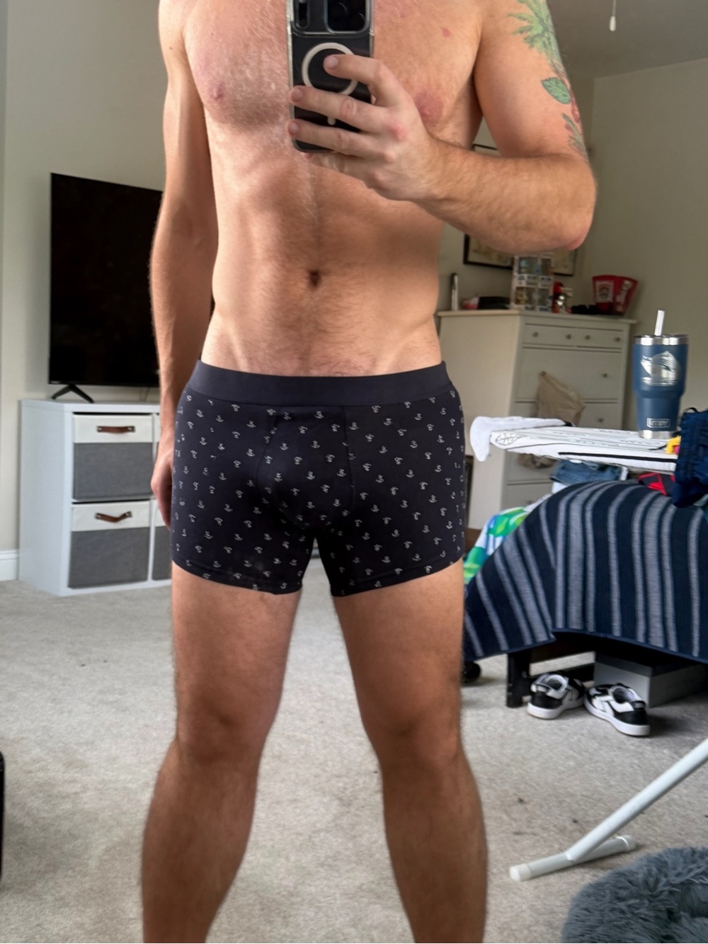 Men's Navy Anchor-Print Boxer Briefs Large NWOT